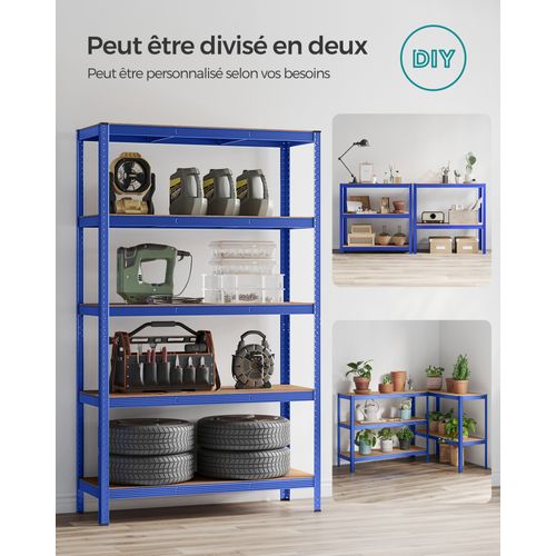 Étagère De Rangement à 5 Niveaux, Planches Réglables, Style Industriel, Pour Cuisine, Salon, Bleu