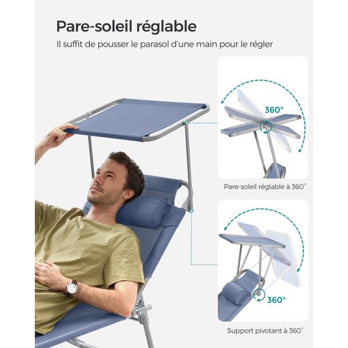 Chaise Longue Pliable, 193 X 53 X 29 Cm, Pour Jardin, Piscine, Terrasse, Bleu