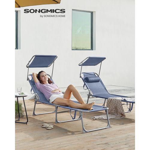 Chaise Longue Pliable, 193 X 53 X 29 Cm, Pour Jardin, Piscine, Terrasse, Bleu