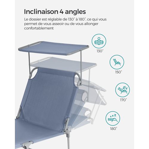 Chaise Longue Pliable, 193 X 53 X 29 Cm, Pour Jardin, Piscine, Terrasse, Bleu