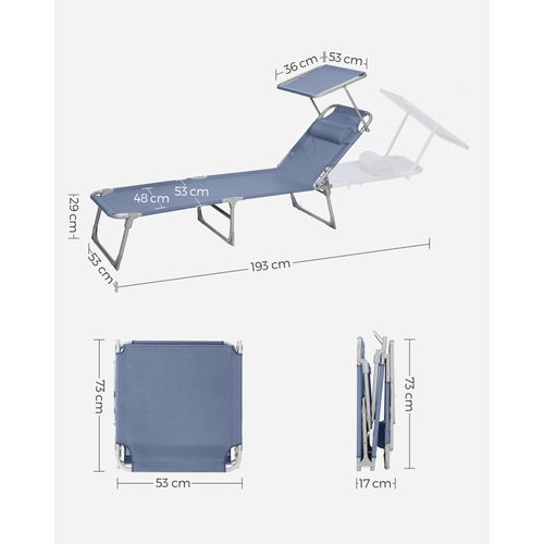 Chaise Longue Pliable, 193 X 53 X 29 Cm, Pour Jardin, Piscine, Terrasse, Bleu