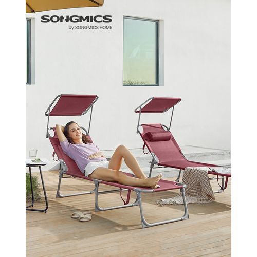 Chaise Longue Pliable, 193 X 53 X 29 Cm, Pour Jardin, Piscine, Terrasse, Rouge