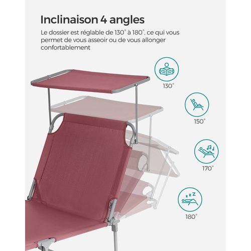 Chaise Longue Pliable, 193 X 53 X 29 Cm, Pour Jardin, Piscine, Terrasse, Rouge