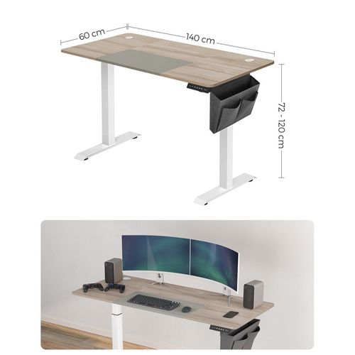 X Bureau Assis Debout Électrique, 60 X 140 X (72-120) Cm, Table Réglable En Hauteur