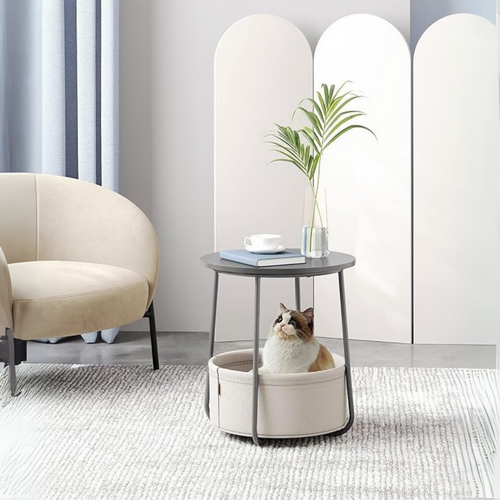 Bout De Canapé Rond Avec Panier De Rangement - H51 Cm