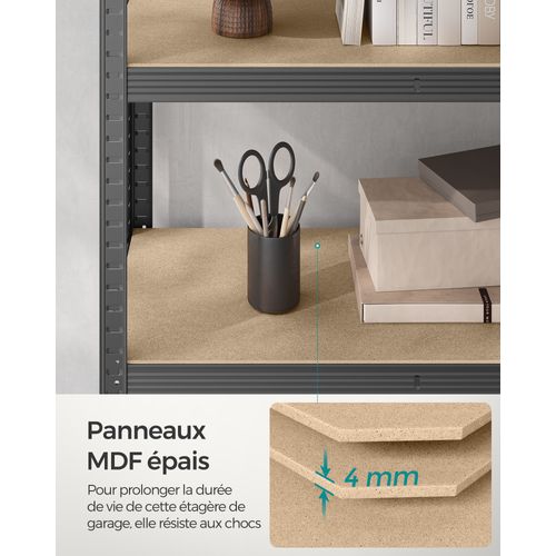 Étagère De Rangement à 5 Niveaux, 60 X 120 X 200 Cm, Capacité 750 Kg, Planches Réglables, Gris