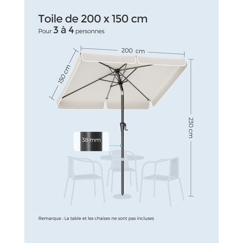 Parasol De Balcon 200 X 150 Cm, Ombrelle Rectangulaire, Protection Solaire Upf 50+, Beige