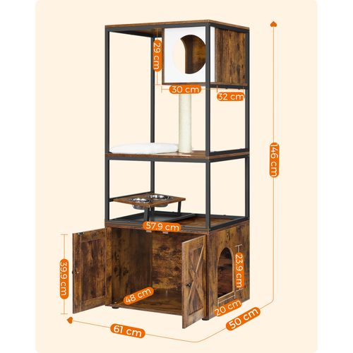 Arbre à Chat, Maison Pour Chat Avec Cache-litière, Poteau à Griffer En Sisal, Marron Rustique