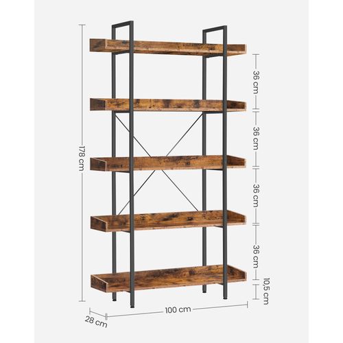 Étagère Rangement, Bibliothèque Style Industriel, 5 Niveaux, Grand, Montage Facile