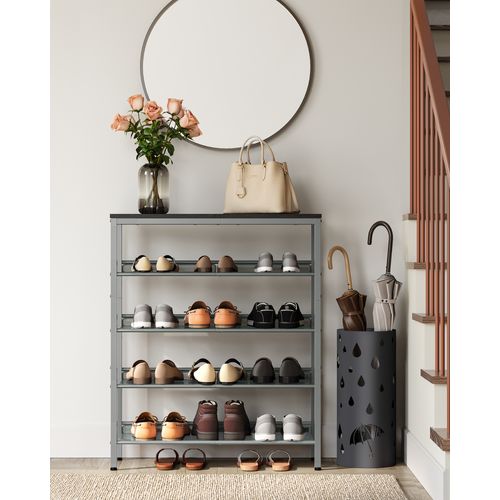 Étagère Chaussure 5 Niveaux, Avec Étagères Grillagées Réglables Et Large Dessus, Noir Et Argent