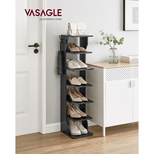 Étagère à Chaussures Fine, Meuble De Rangement Sur Pieds 7 Niveaux, Gain De Place, Noir