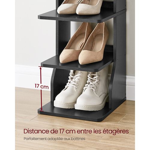 Étagère à Chaussures Fine, Meuble De Rangement Sur Pieds 7 Niveaux, Gain De Place, Noir