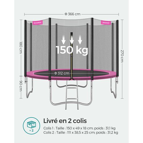 Trampoline Ø 366 Cm Pour Enfants, Filet De Protection, Coussins De Sécurité, Échelle