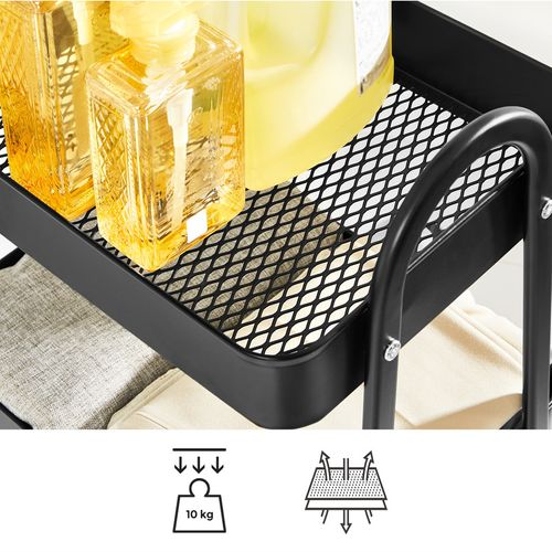 Chariot Mobile à 3 Niveaux, Étagère De Rangement En Métal, Avec Poignées, 2 Freins