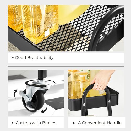 Chariot Mobile à 3 Niveaux, Étagère De Rangement En Métal, Avec Poignées, 2 Freins