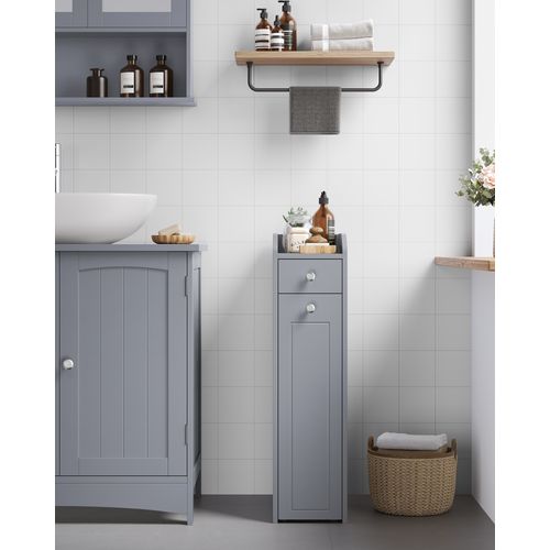 Petit Meuble De Salle De Bains, Placard Étroit, Avec Tiroir, Commode Sur Pieds, Gris Tourterelle