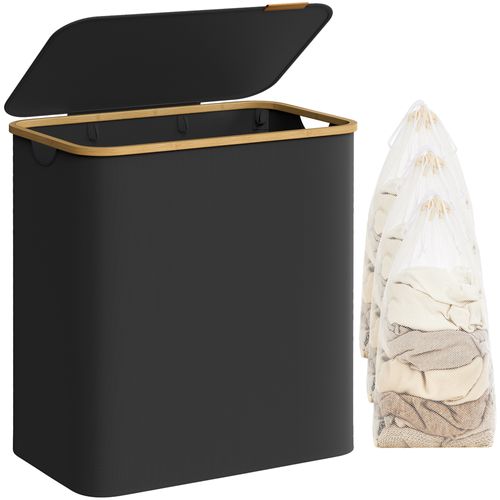 Panier à Linge Avec Couvercle à 3 Compartiments, 150l, Sac Amovible, Tissu Oxford, Pliable, Noir