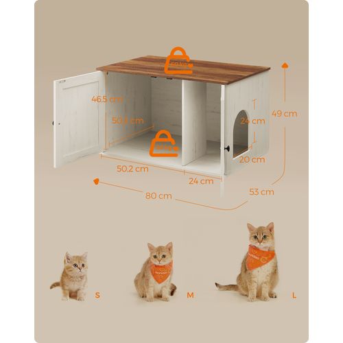 Maison De Toilettes Pour Chat, Meuble Litière Chat, 80 X 53 X 50 Cm, Marron Miel Et Blanc Rustique