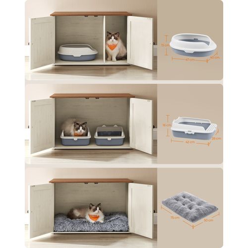 Maison De Toilettes Pour Chat, Meuble Litière Chat, 80 X 53 X 50 Cm, Marron Miel Et Blanc Rustique