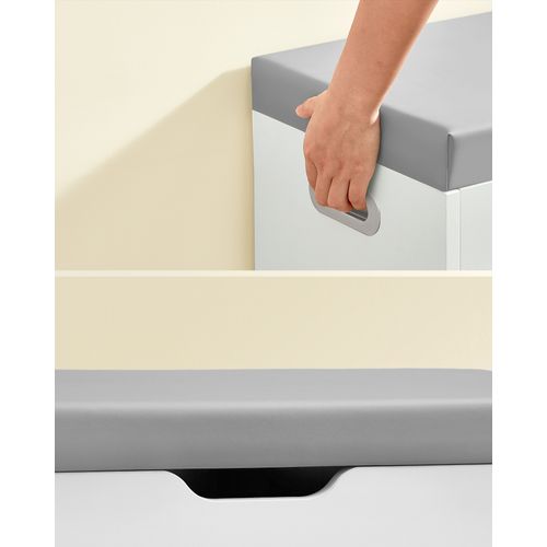 Banc à Chaussures Rembourré, 3 Compartiments, Rangement Caché, Blanc Nuage Et Gris Tourterelle