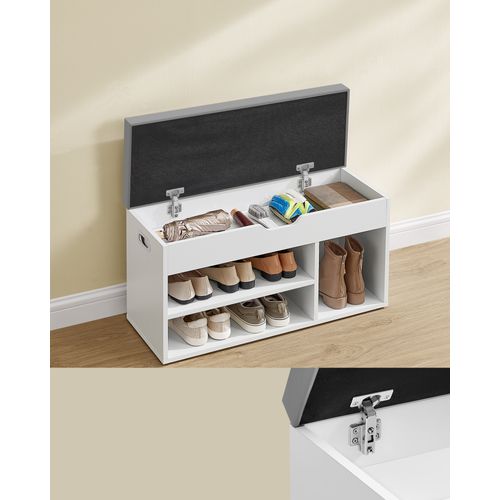 Banc à Chaussures Rembourré, 3 Compartiments, Rangement Caché, Blanc Nuage Et Gris Tourterelle