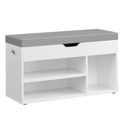Banc à Chaussures Rembourré, 3 Compartiments, Rangement Caché, Blanc Nuage Et Gris Tourterelle