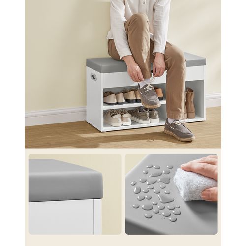 Banc à Chaussures Rembourré, 3 Compartiments, Rangement Caché, Blanc Nuage Et Gris Tourterelle
