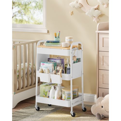 Chariot De Rangement à 3 Niveaux, Chariot Roulant Avec Table Supérieure, Blanc Nuage