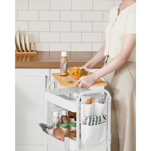 Chariot De Rangement à 3 Niveaux, Chariot Roulant Avec Table Supérieure, Blanc Nuage