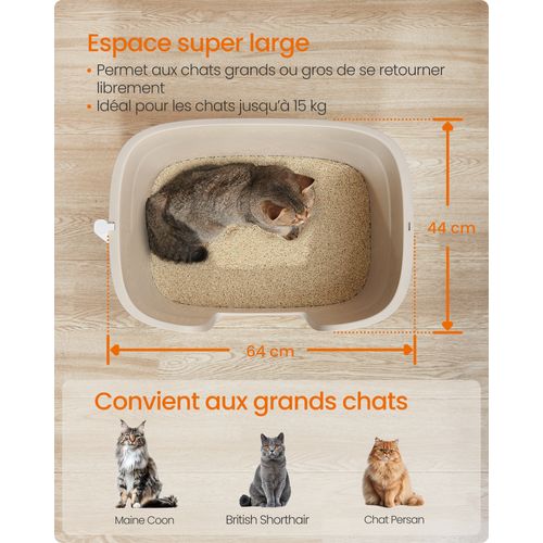 Bac à Litière, Avec Paroi Latérale, Avec Un Tapis De Litière, Boîte De Rangement, Pelle, Beige