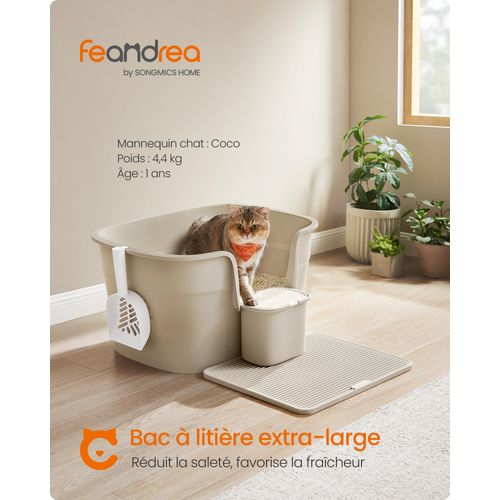 Bac à Litière, Avec Paroi Latérale, Avec Un Tapis De Litière, Boîte De Rangement, Pelle, Beige