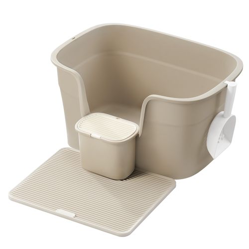 Bac à Litière, Avec Paroi Latérale, Avec Un Tapis De Litière, Boîte De Rangement, Pelle, Beige