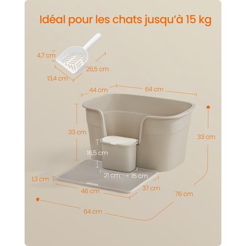 Bac à Litière, Avec Paroi Latérale, Avec Un Tapis De Litière, Boîte De Rangement, Pelle, Beige