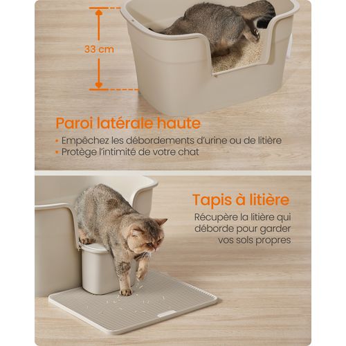 Bac à Litière, Avec Paroi Latérale, Avec Un Tapis De Litière, Boîte De Rangement, Pelle, Beige