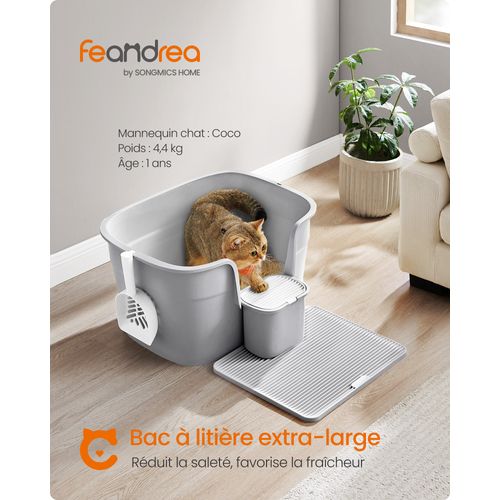 Bac à Litière, Avec Paroi Latérale, Avec Un Tapis De Litière, Boîte De Rangement, Pelle, Gris