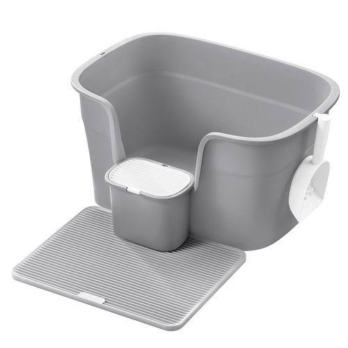 Bac à Litière, Avec Paroi Latérale, Avec Un Tapis De Litière, Boîte De Rangement, Pelle, Gris