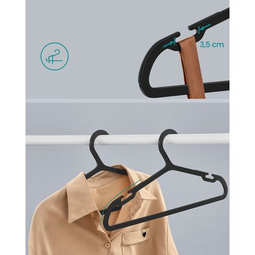 Cintres, Lot De 50, Cintres En Plastique, Gain De Place, Longueur 41,7 Cm,noir D'encre