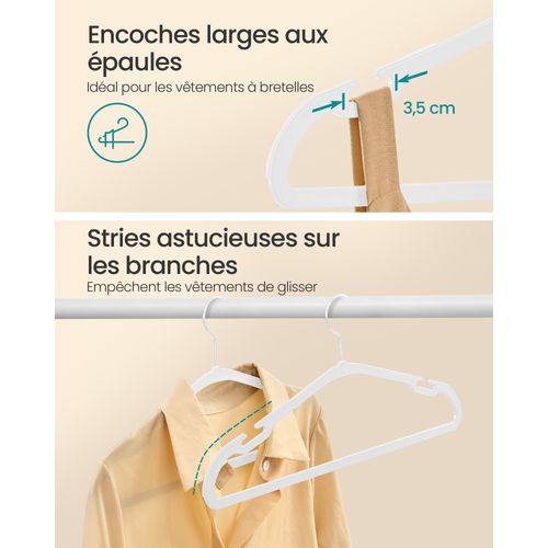 Cintres, Lot De 50, Cintres En Plastique, Gain De Place, 41,6 X 21,4 Cm, Pour Armoire, Blanc Nuage