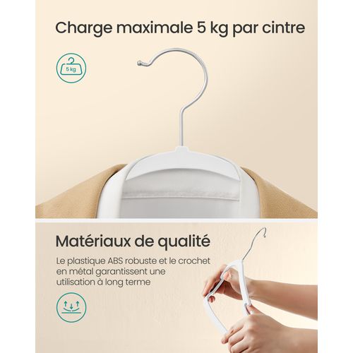 Cintres, Lot De 50, Cintres En Plastique, Gain De Place, 41,6 X 21,4 Cm, Pour Armoire, Blanc Nuage