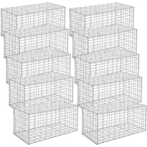 Lot De 10, Gabion Pour Pierre, Cloture Gabion, Argent,100 X 50 X 50 Cm