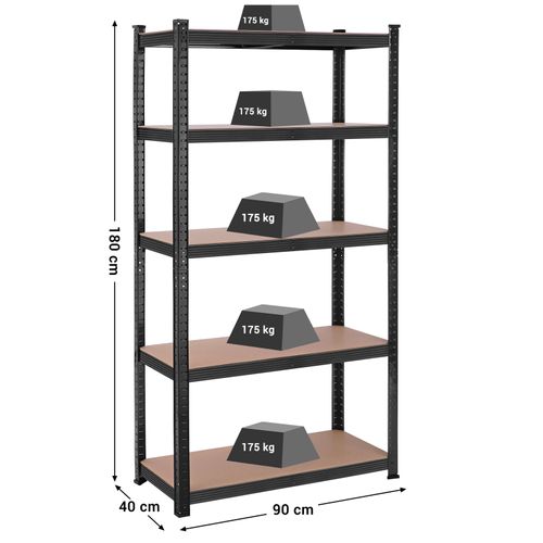 Étagère à 5 Niveaux, 180 X 90 X 40 Cm, Charge Totale 875 Kg, Planches Réglables