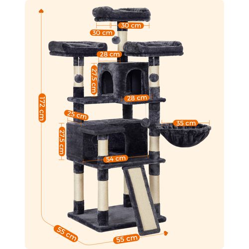 Arbre à Chat XXL, Tour De Jeux 168 Cm, Gris Anthracite