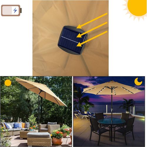 Parasol De Jardin Avec Ampoules LED à Énergie Solaire, Ombrelle De Terrasse, Diamètre 3 M