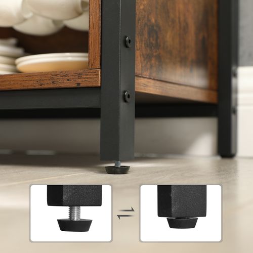 Buffet à Portes Coulissantes, Cadre En Acier, Style Industriel, Marron Rustique Et Noir