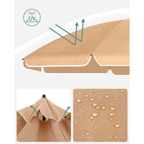 Parasol De Jardin Ø 2 M, Ombrelle, Protection Upf 50+, Inclinable, Portable, Résistant Au Vent