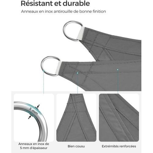 Voile D'ombrage 2 X 3 M, Cordes De 2 M, Gris Anthracite