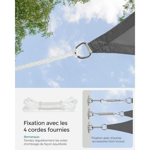 Voile D'ombrage 2 X 3 M, Cordes De 2 M, Gris Anthracite