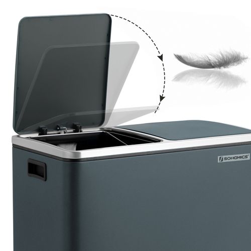 Poubelle Double Seau, 2 X 24l, 2 Compartiments, Mécanisme Tampon, Pédales, Couvercle, Acier