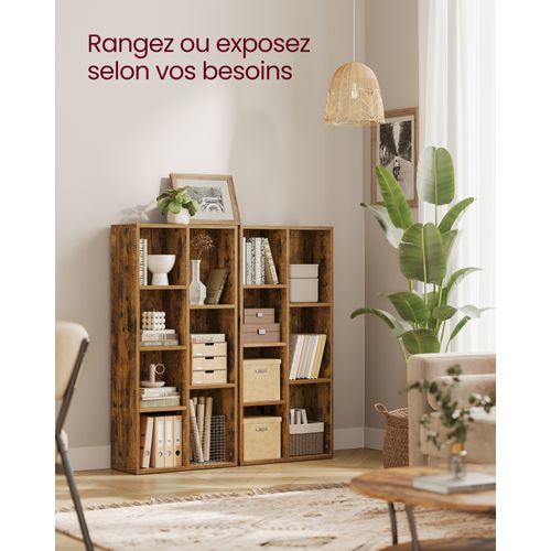 Bibliothèque, Avec 7 Compartiments Ouverts, Pour Salon, Bureau, Chambre, Marron Rustiue
