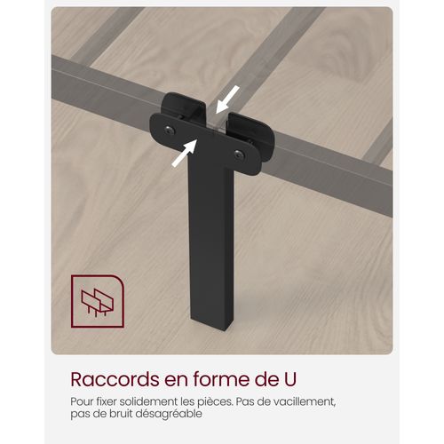 Lit 140 X 190 Cm, En Métal, Cadre De Lit, Lit Double, Lit 2 Places, Noir